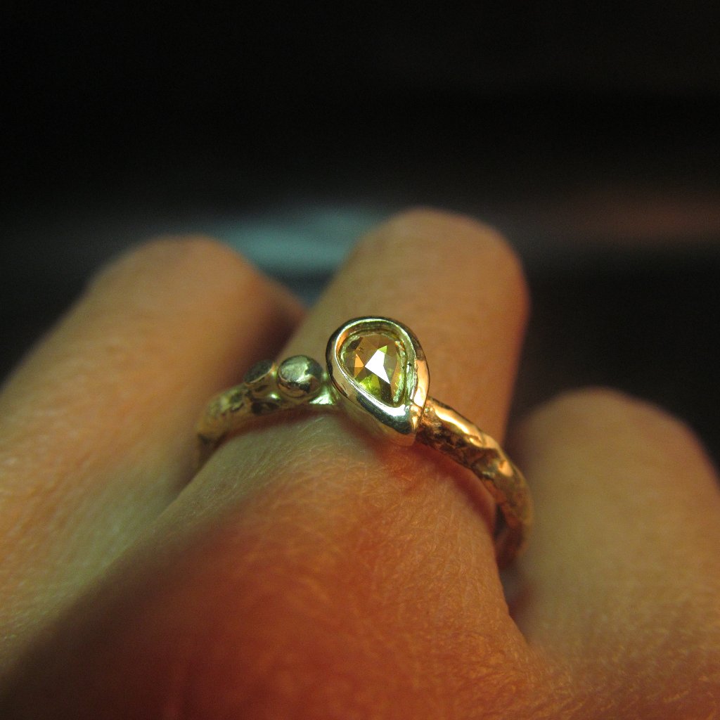 Engagement Ring. Gold Diamond Ring.